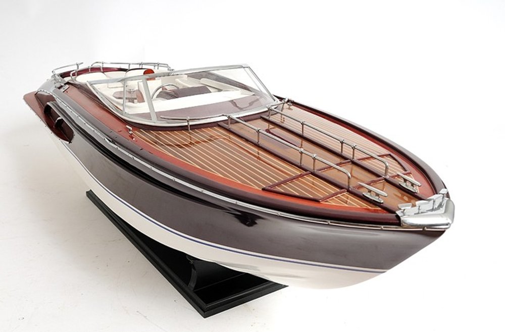 11" Black and White Solid Wood Hand Painted Riva Rivarama Luxury Yacht Exclusive Edition Model Boat