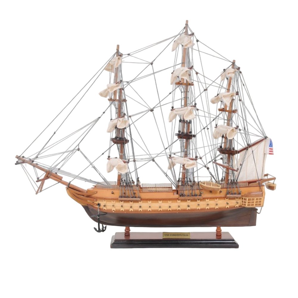 20" Wood Brown Solid Wood Hand Painted 1797 USS Constitution Small Model Boat
