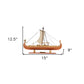 13" Wood Brown Solid Wood Hand Painted Model Boat Tabletop Sculpture