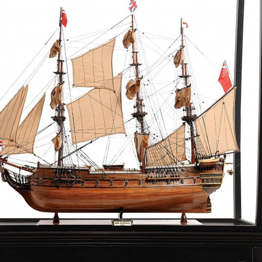 69" Brown Solid Wood Hand Painted Boat Model Boat