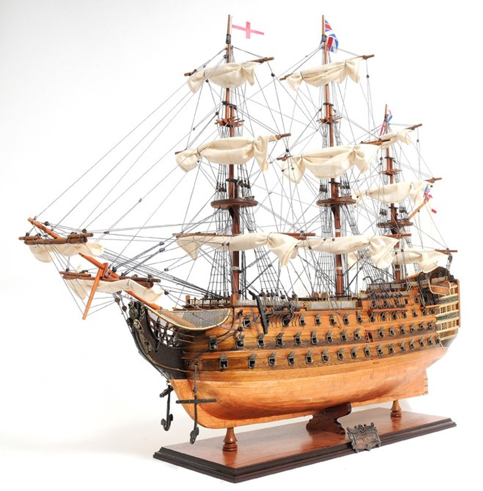 32" Wood Brown Solid Wood Hand Painted HMS Victory Copper Bottom Model Boat