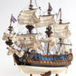 22" Blue and Brown Solid Wood Hand Painted 1700 Goto Predestination Medium Model Boat