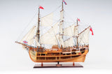 34" Wood Brown Solid Wood Hand Painted HMS Endeavour 1768 Open Hull Model Boat
