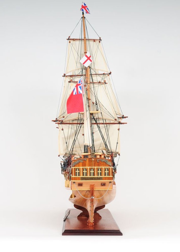 34" Wood Brown Solid Wood Hand Painted HMS Endeavour 1768 Open Hull Model Boat