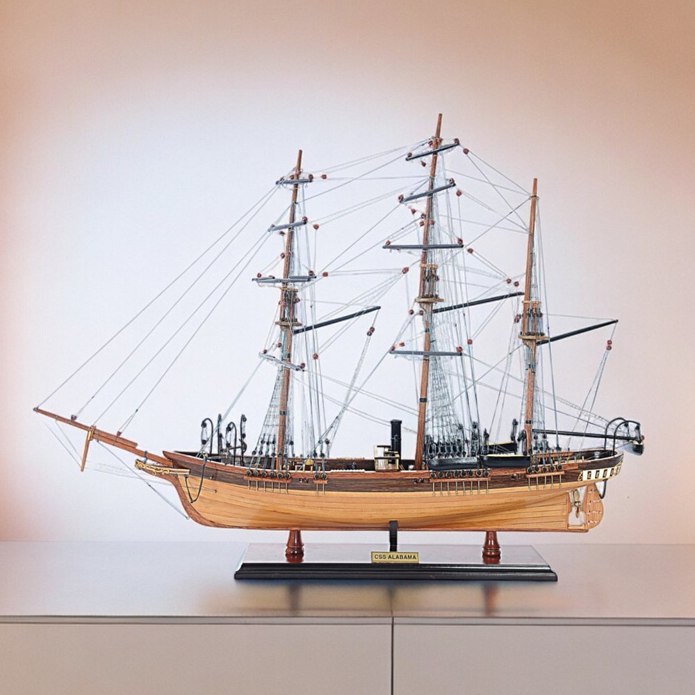 24" Wood Brown Solid Wood Hand Painted 1862 CSS Alabama Model Boat