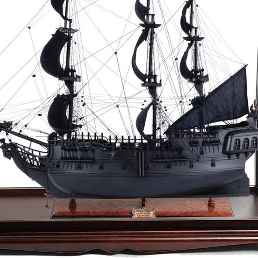 39" Black Solid Wood Hand Painted Black Pearl Pirate Table Top Display Model Boat