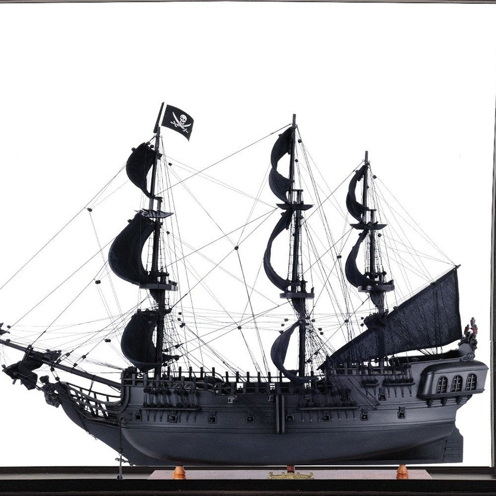 69" Black Solid Wood Hand Painted Black Pearl Pirate Floor Display Model Boat