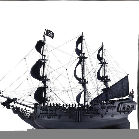 69" Black Solid Wood Hand Painted Black Pearl Pirate Floor Display Model Boat
