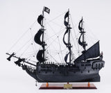 24" Black Solid Wood Hand Painted Model Boat Tabletop Sculpture