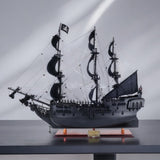 24" Black Solid Wood Hand Painted Model Boat Tabletop Sculpture