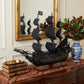 24" Black Solid Wood Hand Painted Model Boat Tabletop Sculpture
