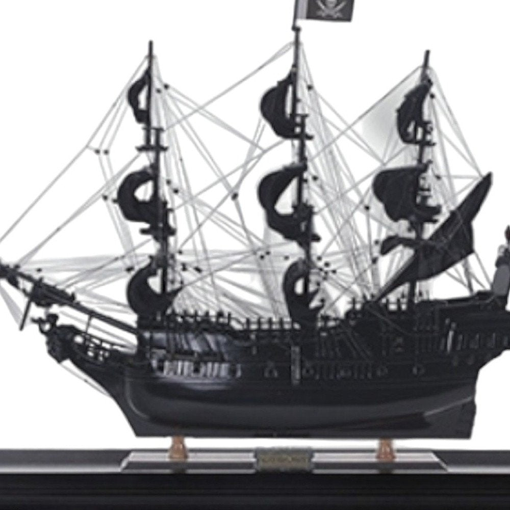 32" Black Solid Wood Hand Painted Black Pearl Pirate Medium Display Case Model Boat