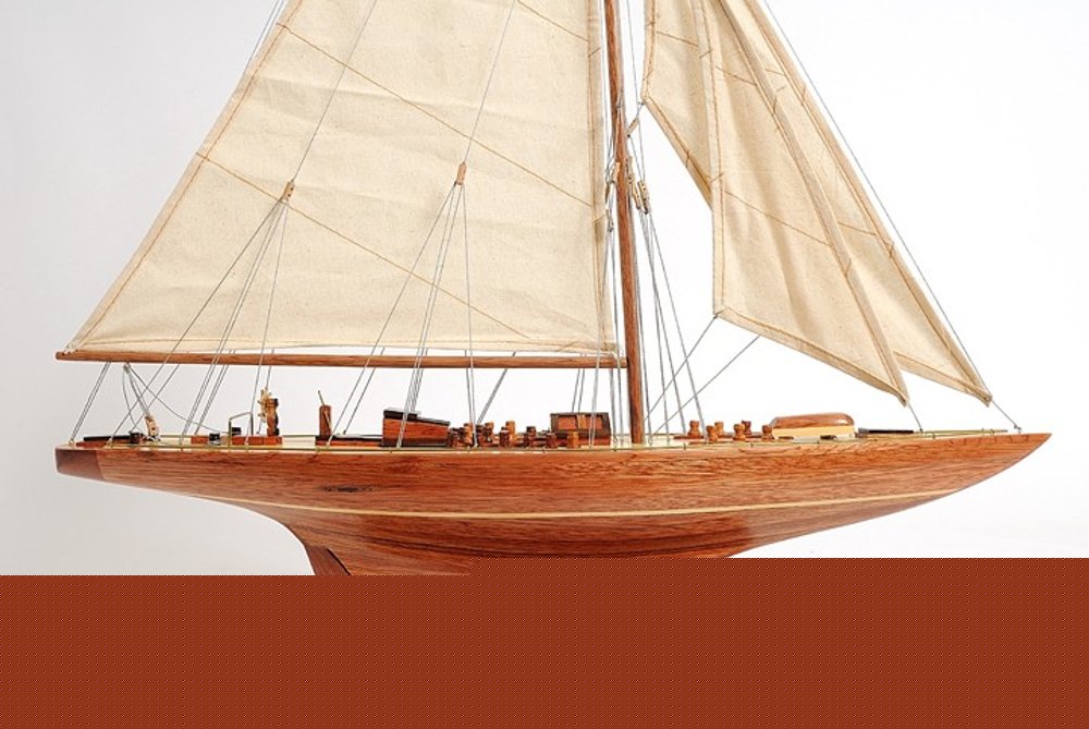 31" Wood Brown Endeavour Yacht Hand Painted Sculpture