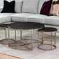 32" Champagne And Charcoal Manufactured Wood And Metal With Iron Round Coffee Table