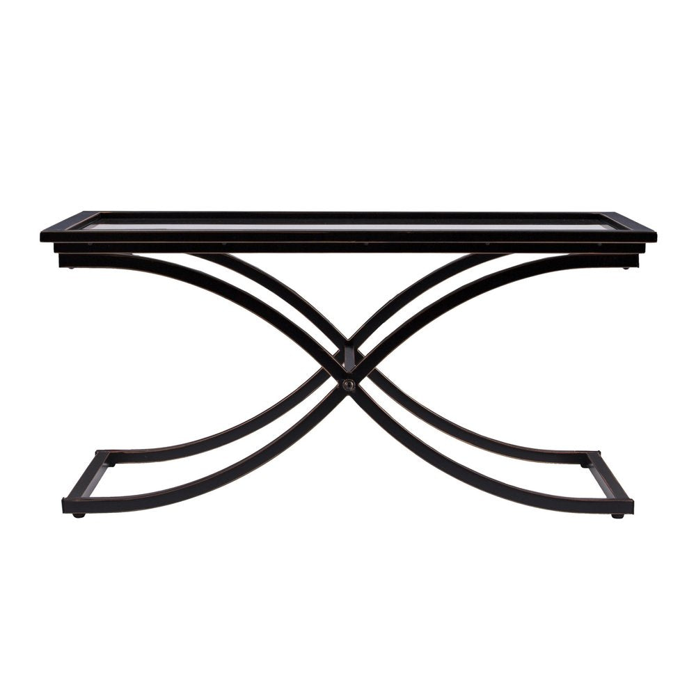 42" Black Glass And Metal Rectangular Coffee Table