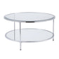 34" Chrome Glass And Metal Round Mirrored Coffee Table