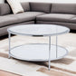 34" Chrome Glass And Metal Round Mirrored Coffee Table