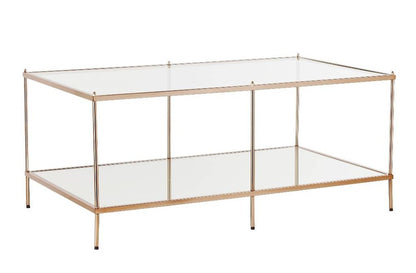 42" Clear And Gold Glass And Metal Coffee Table
