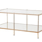 42" Clear And Gold Glass And Metal Coffee Table