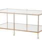 42" Clear And Gold Glass And Metal Coffee Table