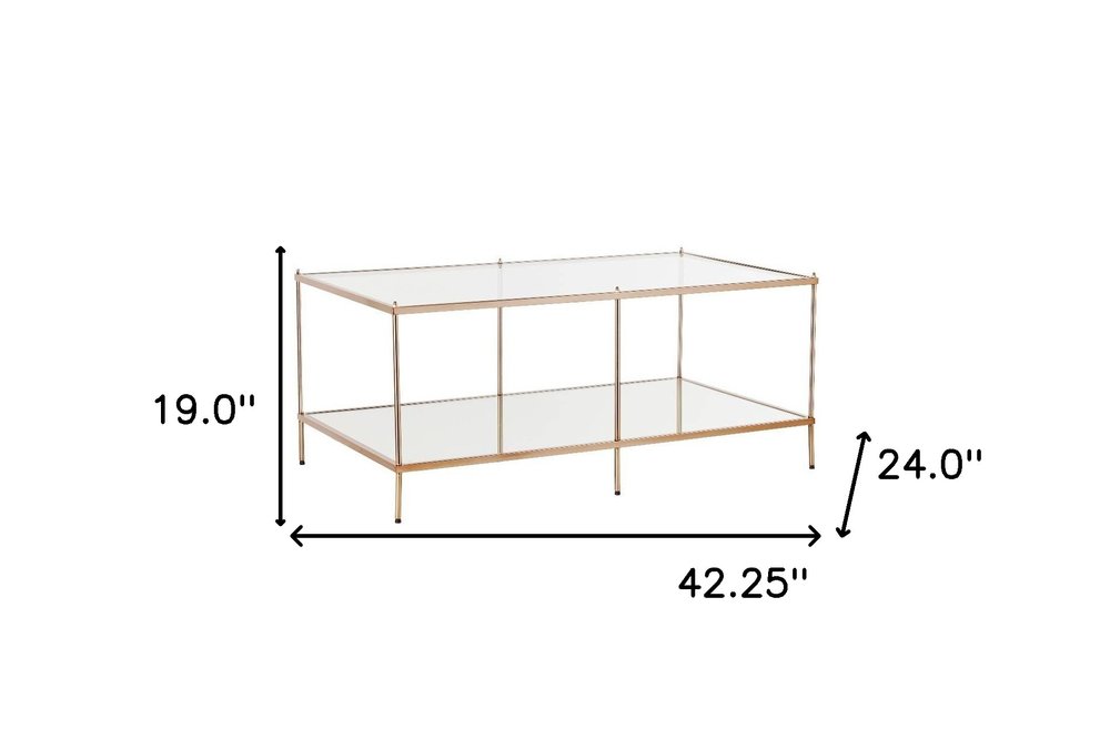 42" Clear And Gold Glass And Metal Coffee Table