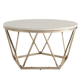 33" Champagne Solid Manufactured Wood And Metal Round Coffee Table