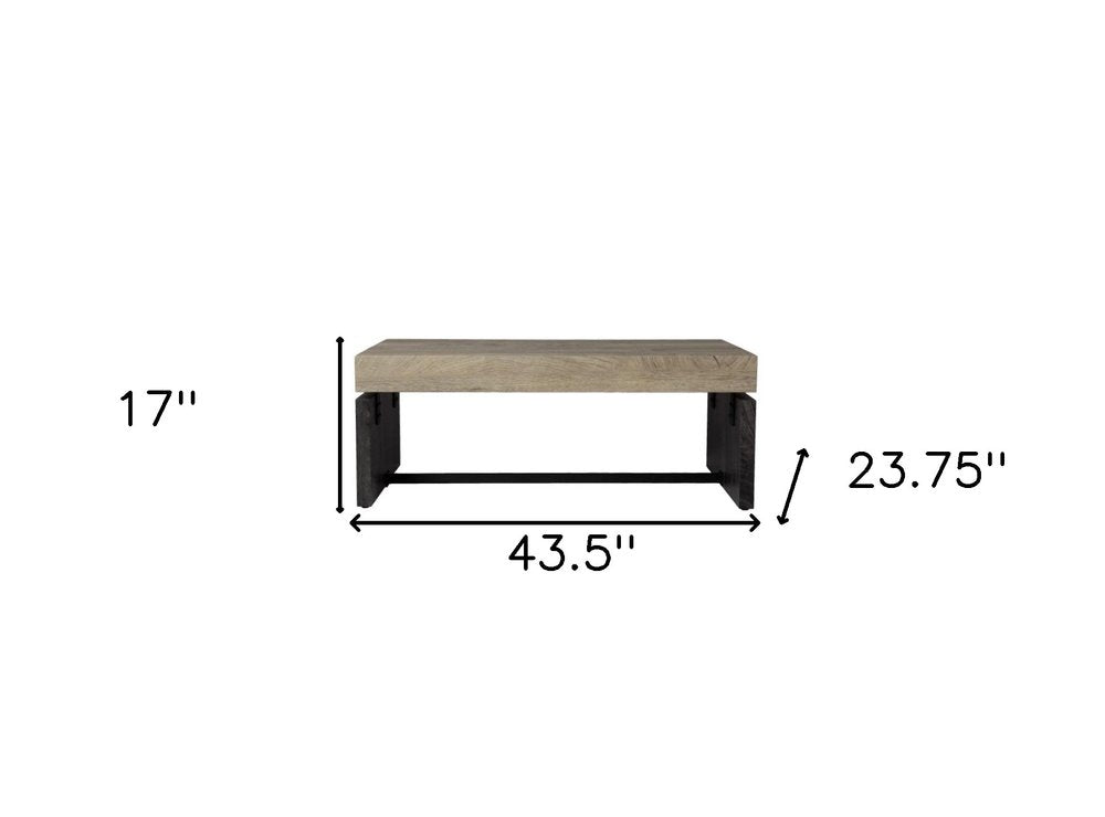 44" Natural And Black Chunky  Wood With Iron Coffee Table