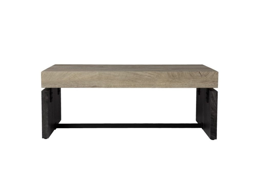 44" Natural And Black Chunky  Wood With Iron Coffee Table