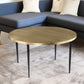 34" Black And Gold Embossed Metal Round Coffee Table