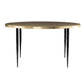 34" Black And Gold Embossed Metal Round Coffee Table