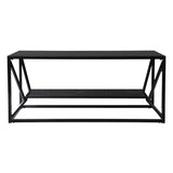 42" Black Glass Faux Marble And Metal Coffee Table With Shelf