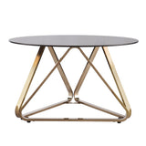 31" Smoky Black and Gold Glass and Metal Round Coffee Table