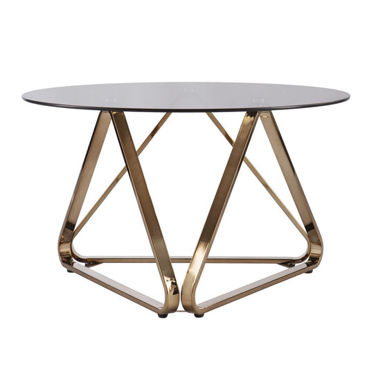 31" Smoky Black and Gold Glass and Metal Round Coffee Table
