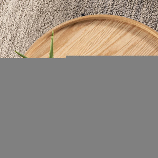 33" Natural and Black Wood and Metal Round Coffee Table