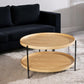 33" Natural and Black Wood and Metal Round Coffee Table