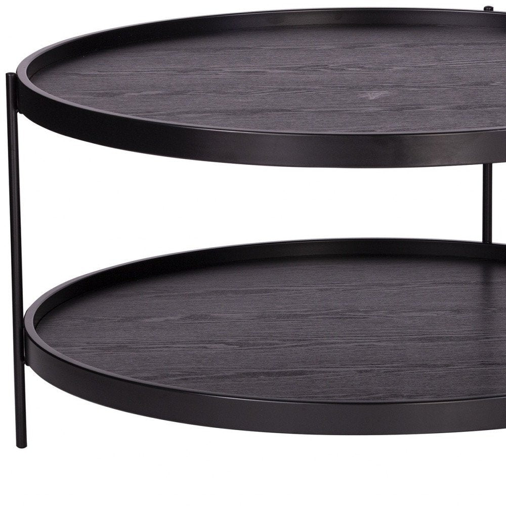 33" Black Manufactured Wood And Metal Round Coffee Table