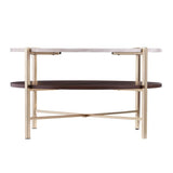 33" Brass Solid Manufactured Wood And Metal Round Coffee Table