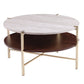 33" Brass Solid Manufactured Wood And Metal Round Coffee Table