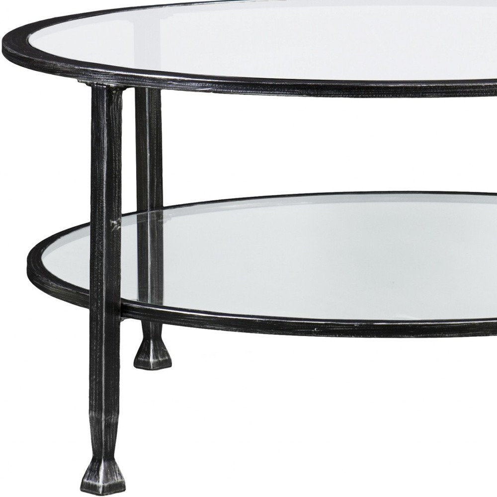 36" Black Glass And Metal Round Coffee Table