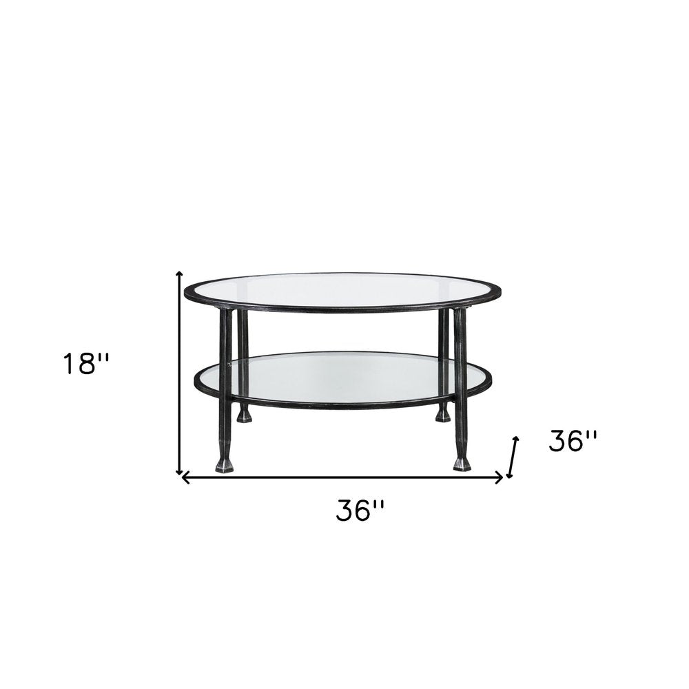 36" Black Glass And Metal Round Coffee Table