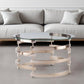 32" Clear And Champagne Glass And Metal With Iron Round Coffee Table