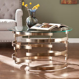 32" Clear And Champagne Glass And Metal With Iron Round Coffee Table