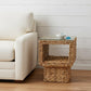 23" Brown And Clear Glass And Rattan Wicker Square End Table