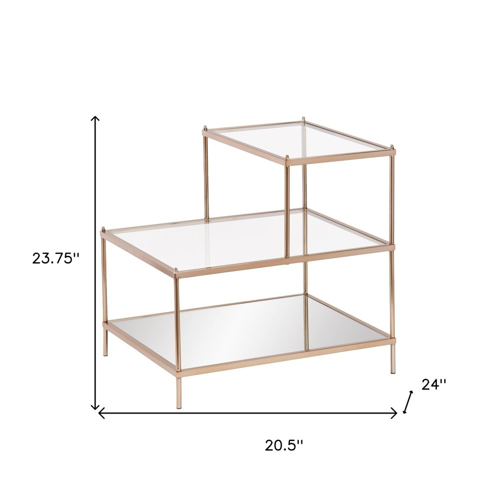 24" Gold And Clear Glass Tiered Rectangular End Table