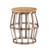 18" Silver And Natural Manufactured Wood Round End Table
