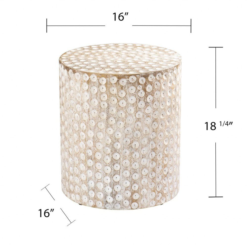 18" Washed White Solid Wood Round End Table