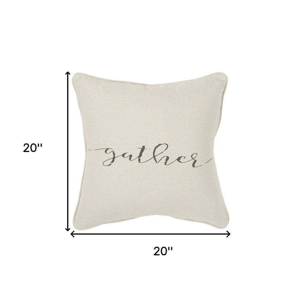 Gray and Cream Canvas Gather Decorative Throw Pillow