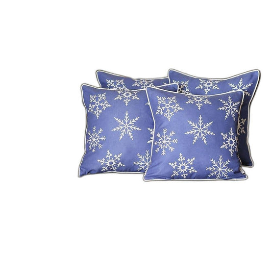 Set of 4 Blue and White Snowflakes Throw Pillows