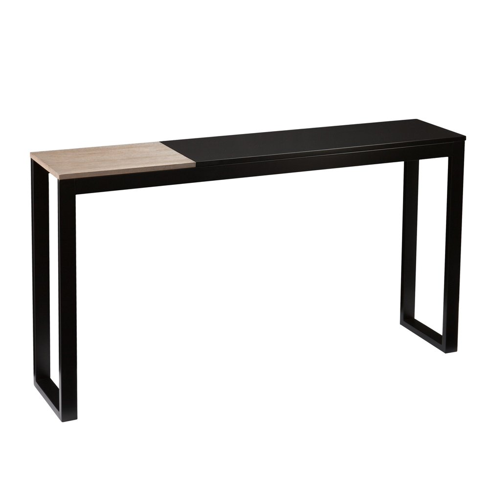 56" Natural and Black and Black Sled Console Table
