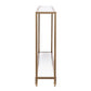 56" Clear and Gold Glass Mirrored Frame Console Table With Shelves